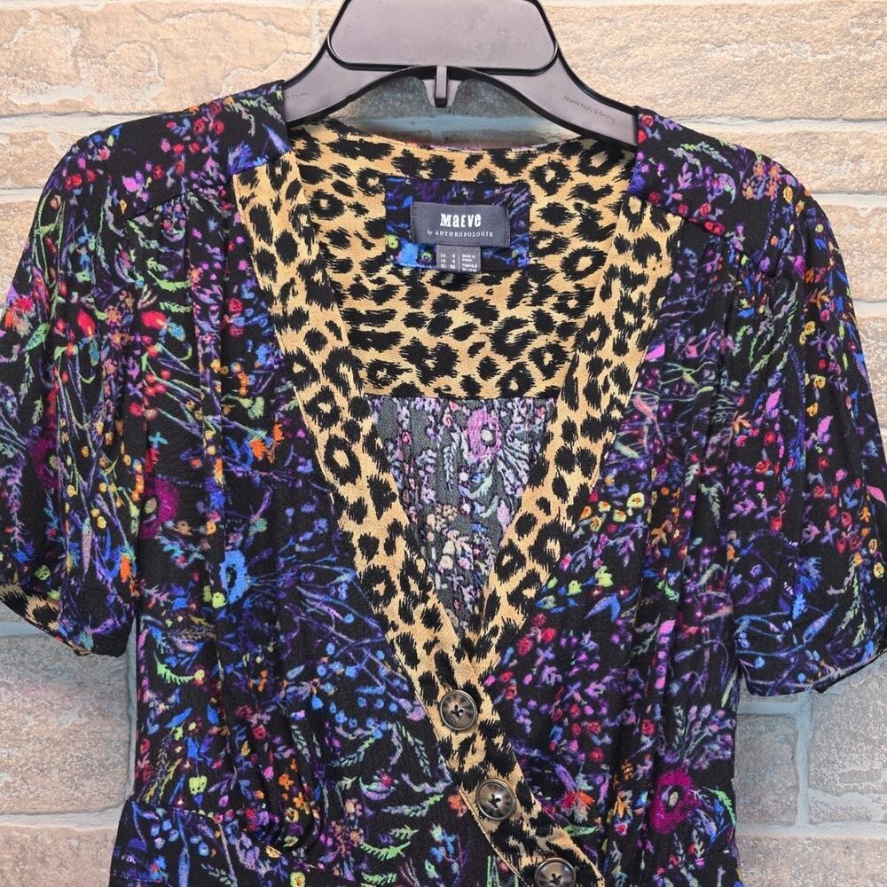 Anthropologie Maeve Floral Leopard Dress Faux Wrap Morgan Midi Sz 0 - Picture 5 of 12